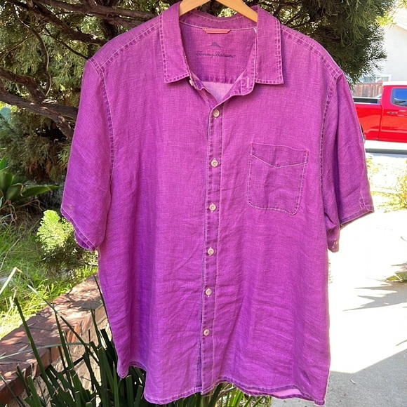 Tommy Bahama shirt sleeve 100% linen Mens size XXL/TTG stonewashed fuchsia.‎ - Picture 1 of 12